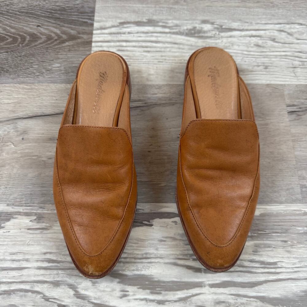 Madewell Leather Mule Slides Brown Square Toe Low Heel Minimalist Size 6.5